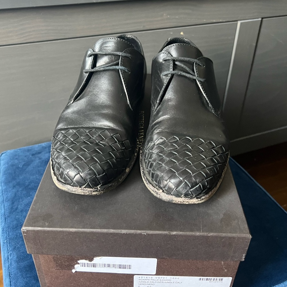 Bottega Veneta Intrecciato-Trimmed Leather Derby Shoes SZ 40